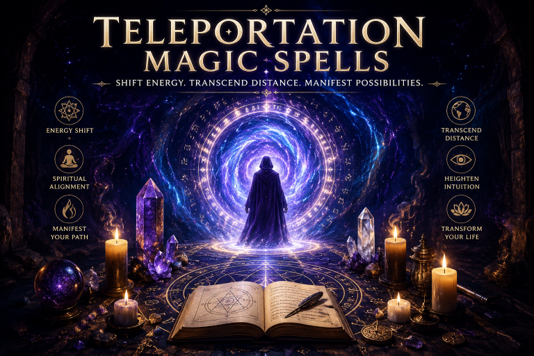 Teleportation Magic Spells are believed in various esoteric traditions to represent the symbolic movement of energy, intention, and spiritual connection beyond physical limitations.