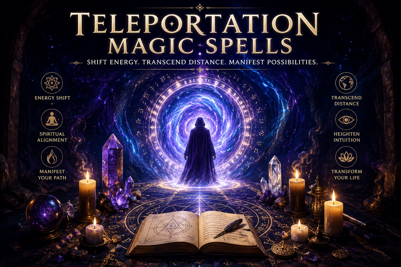 Teleportation Magic Spells are believed in various esoteric traditions to represent the symbolic movement of energy, intention, and spiritual connection beyond physical limitations.